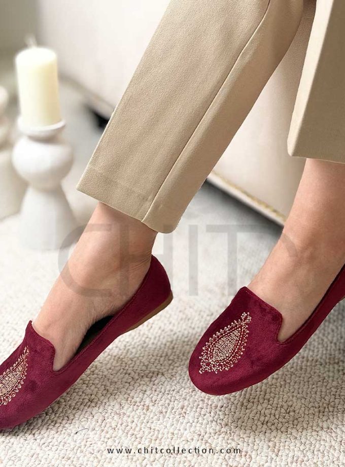کفش زنانه لوفرگلدوزی ثریا زرشکی