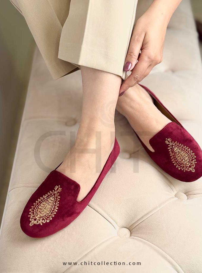 کفش زنانه لوفرگلدوزی ثریا زرشکی