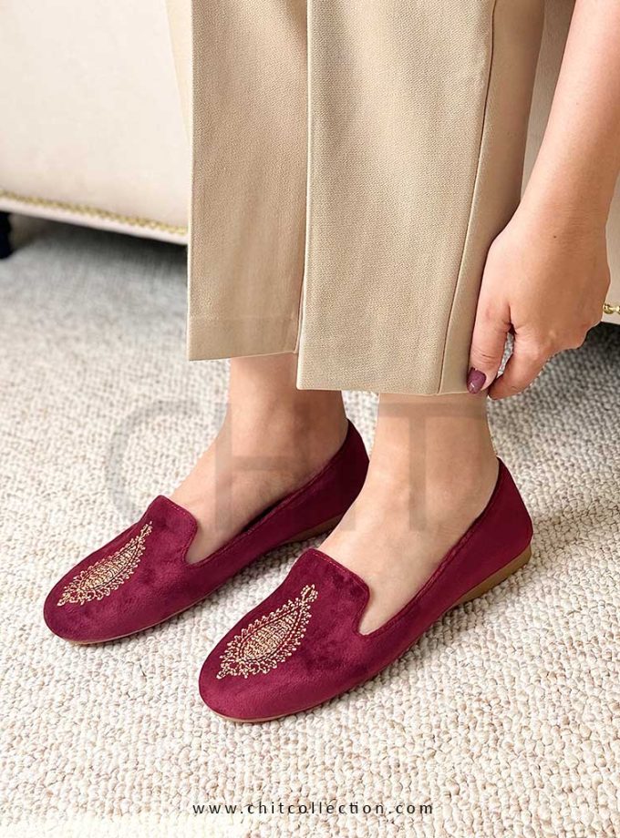 کفش زنانه لوفرگلدوزی ثریا زرشکی
