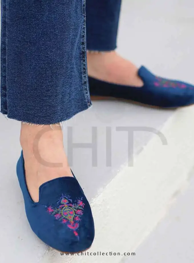 کفش زنانه لوفرگلدوزی سورمه ای شبدری