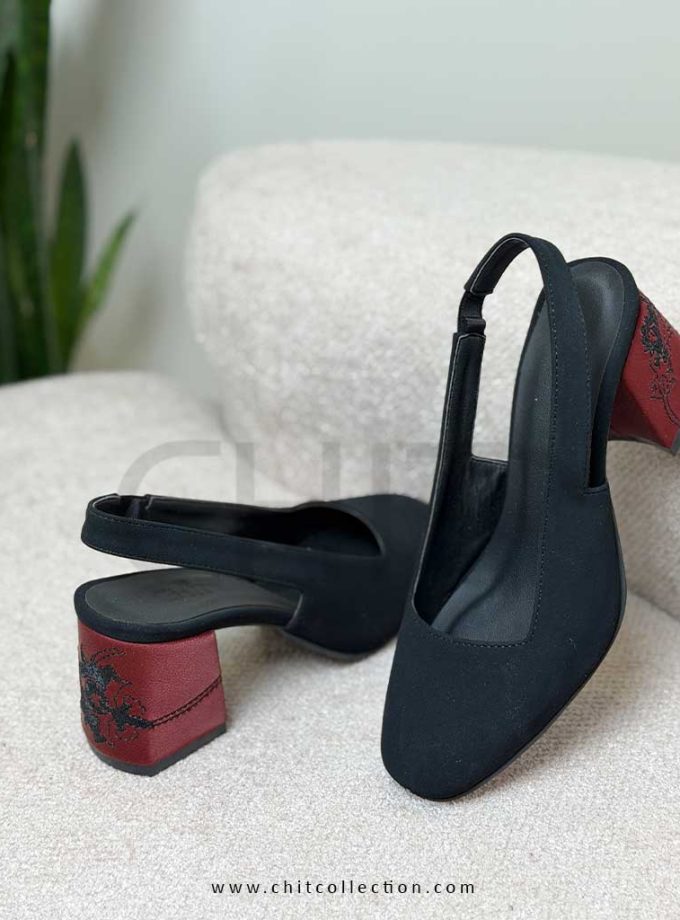 کفش پاشنه بلندترنج مشکی زرشکی
