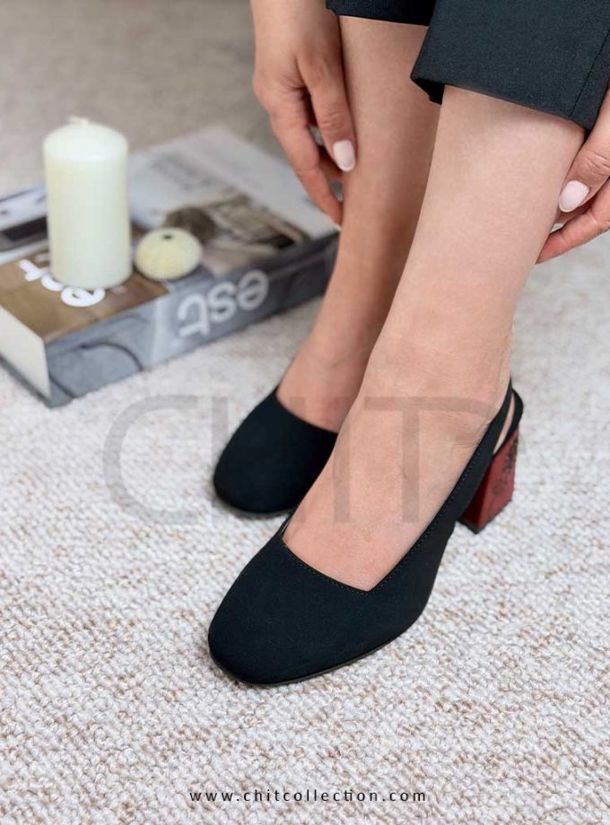کفش پاشنه بلندترنج مشکی زرشکی